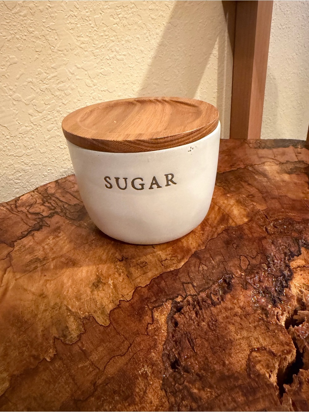 Hearth & Hand White Ceramic Stoneware Wood Lid Sugar Cellar